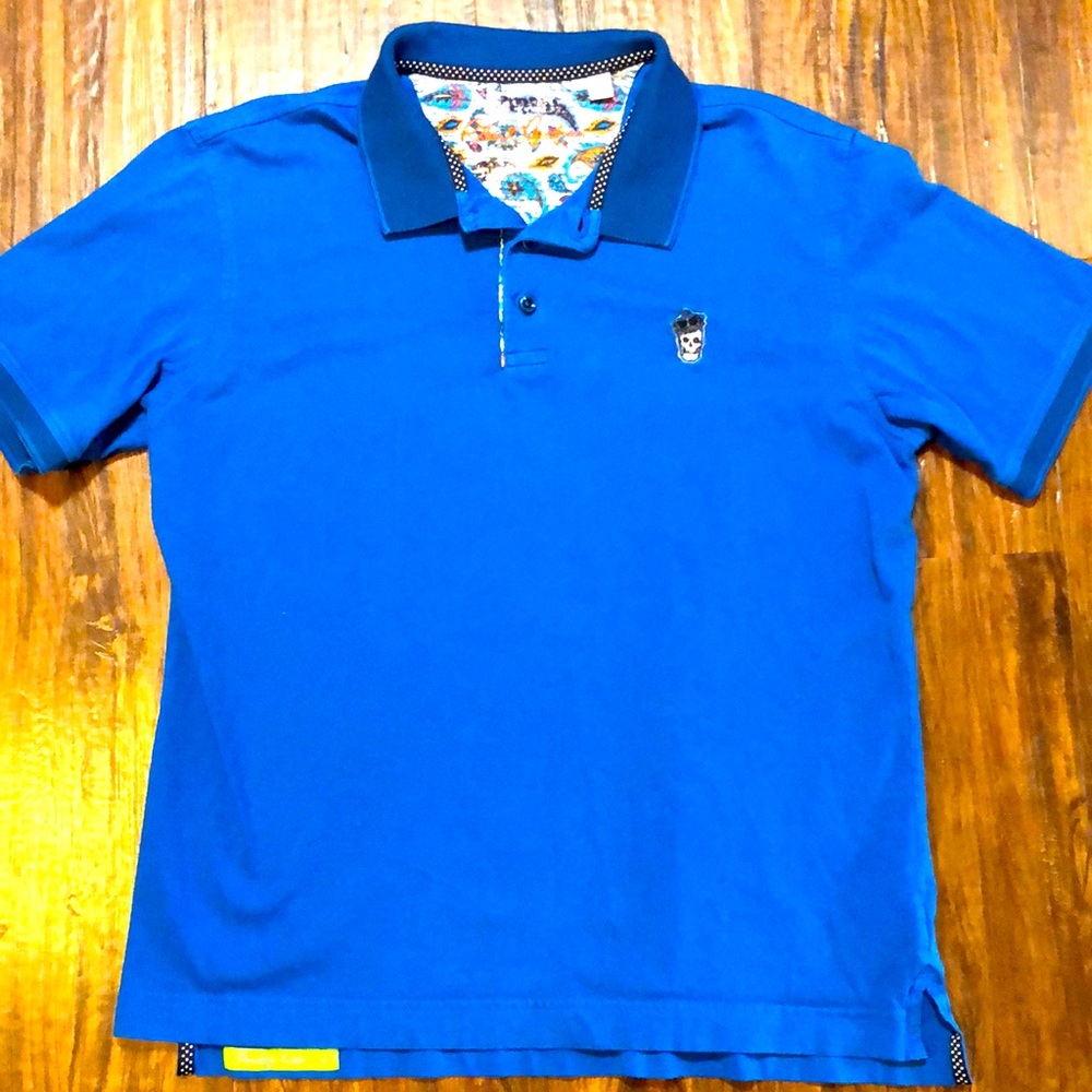 Robert Graham mens L large blue short sleeve designer polo